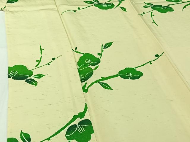 平和屋着物▽上質な小紋 単衣 枝花文 お召縮緬 正絹 逸品 AABH9780jh