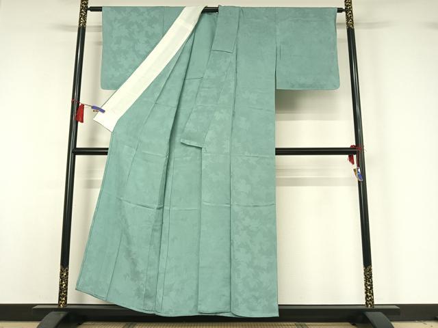 平和屋着物▽上質な色無地 単衣 舞葉地紋 水浅葱色 正絹 逸品 AABH9783jh