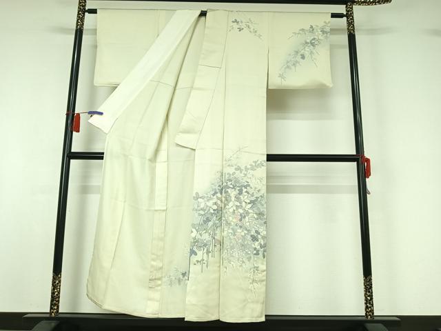 平和屋着物▽訪問着 単衣 手描き 花鳥文 暈し染め 正絹 逸品 AABH9785jh