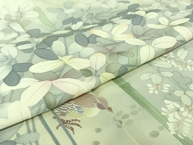 平和屋着物▽訪問着 単衣 手描き 花鳥文 暈し染め 正絹 逸品 AABH9785jh