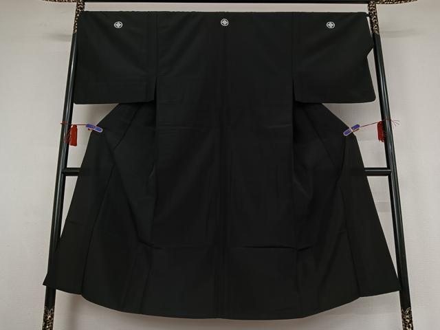 平和屋着物▽男性 単衣 黒紋付 暗黒色 正絹 逸品 AABH9803jh
