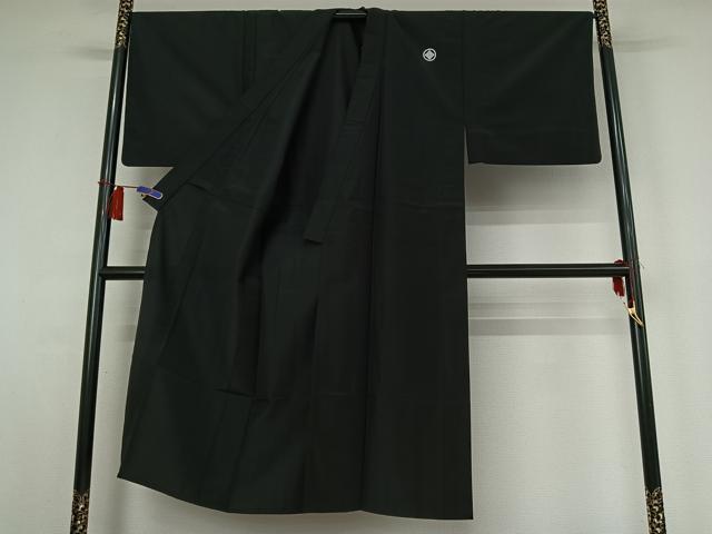 平和屋着物▽男性 単衣 黒紋付 暗黒色 正絹 逸品 AABH9803jh