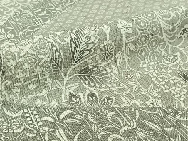 平和屋着物▽訪問着 単衣 紬地 型染め 道長更紗花文 正絹 逸品 AABH9804jh