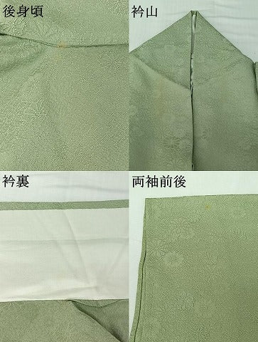 平和屋着物▽上質な色無地 単衣 花づくし地紋 白緑色 正絹 逸品 AABH9808jh