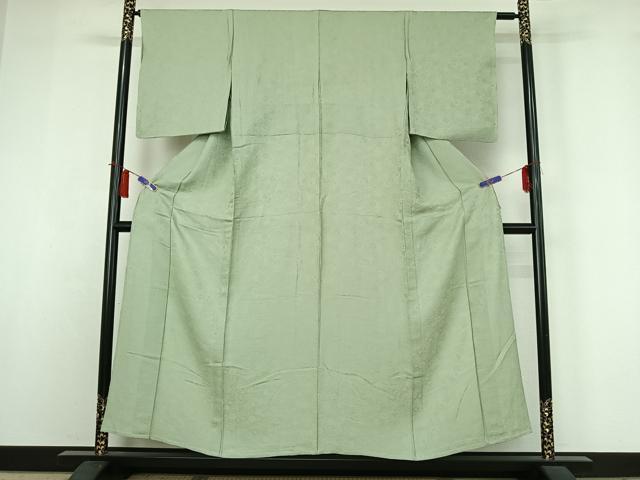 平和屋着物▽上質な色無地 単衣 花づくし地紋 白緑色 正絹 逸品 AABH9808jh
