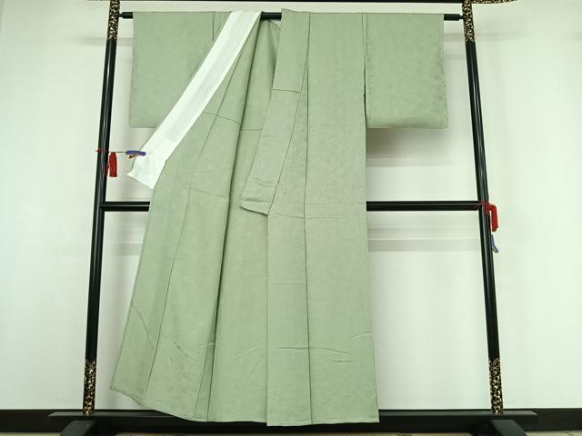 平和屋着物▽上質な色無地 単衣 花づくし地紋 白緑色 正絹 逸品 AABH9808jh