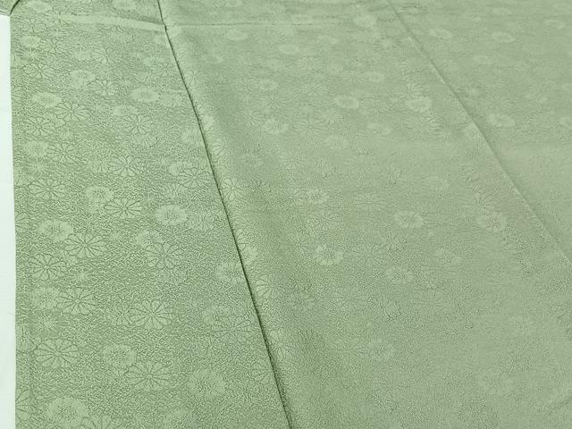 平和屋着物▽上質な色無地 単衣 花づくし地紋 白緑色 正絹 逸品 AABH9808jh