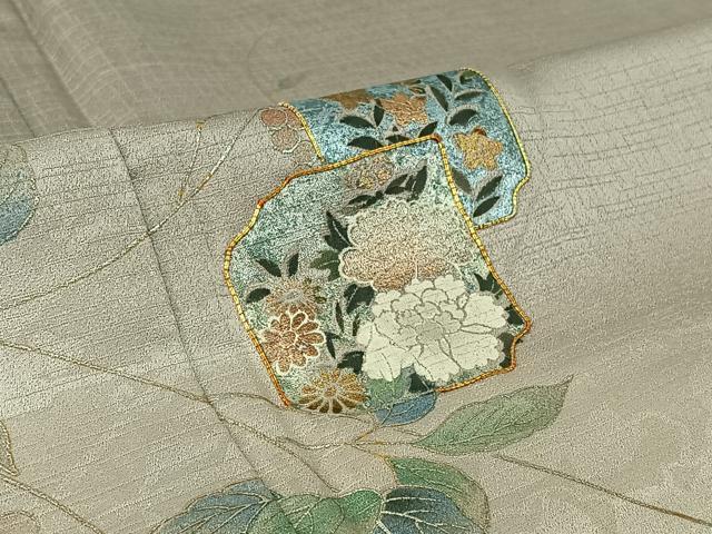 平和屋着物▽訪問着 単衣 駒刺繍 草花文 暈し染め 金彩 正絹 逸品 AABH9813jh