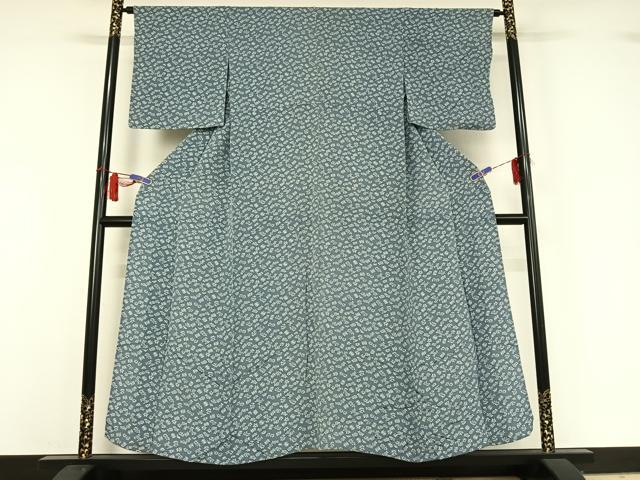 平和屋着物▽上質な小紋 単衣 草花文 鬼しぼ縮緬 正絹 逸品 AABH9825jh