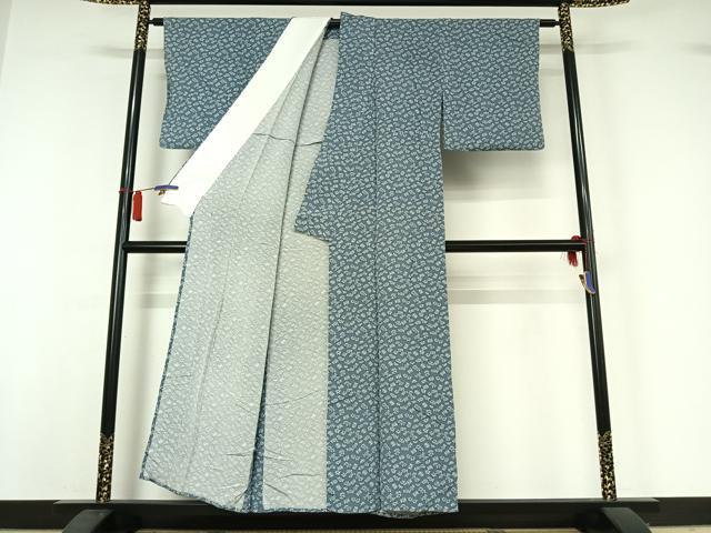 平和屋着物▽上質な小紋 単衣 草花文 鬼しぼ縮緬 正絹 逸品 AABH9825jh