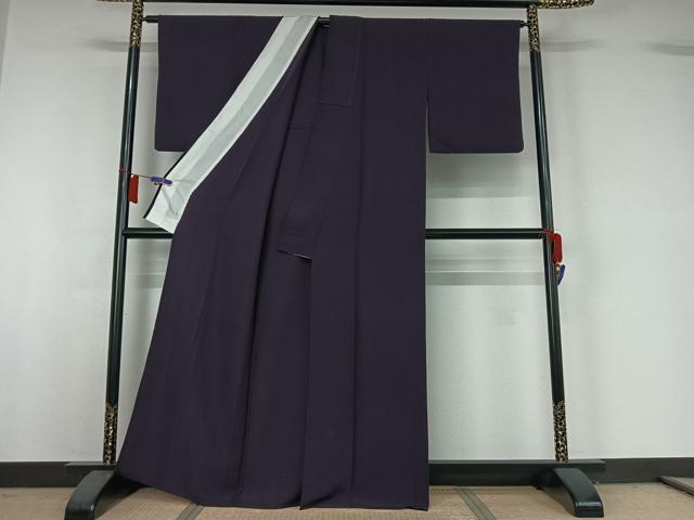 平和屋着物▽上質な色無地 単衣 深紫色 正絹 逸品 AABH9835jh