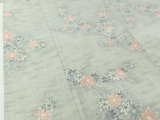 平和屋着物▽上質な紬 単衣 枝葉文 正絹 逸品 AABH9836jh