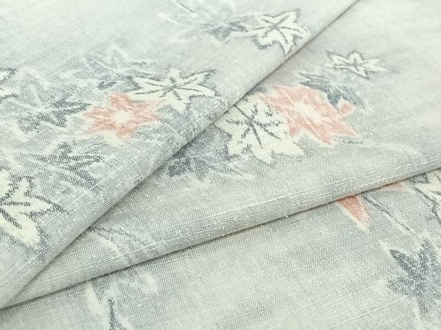 平和屋着物▽上質な紬 単衣 枝葉文 正絹 逸品 AABH9836jh