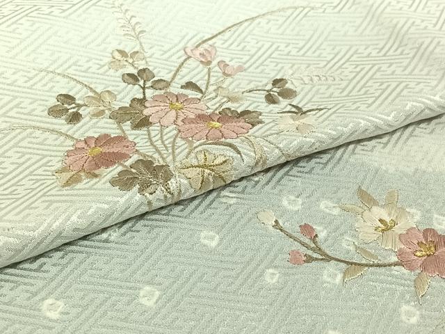 平和屋着物▽訪問着 単衣 総刺繍 絞り 草花文 金糸 正絹 逸品 AABH9839jh