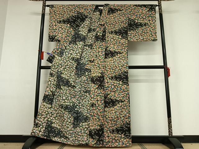平和屋着物▽小紋 単衣 草花文 洗える着物 AABH9844jh