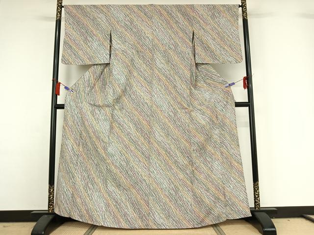 平和屋着物▽小紋 単衣 変わり斜縞 暈し染め 洗える着物 AABH9845jh