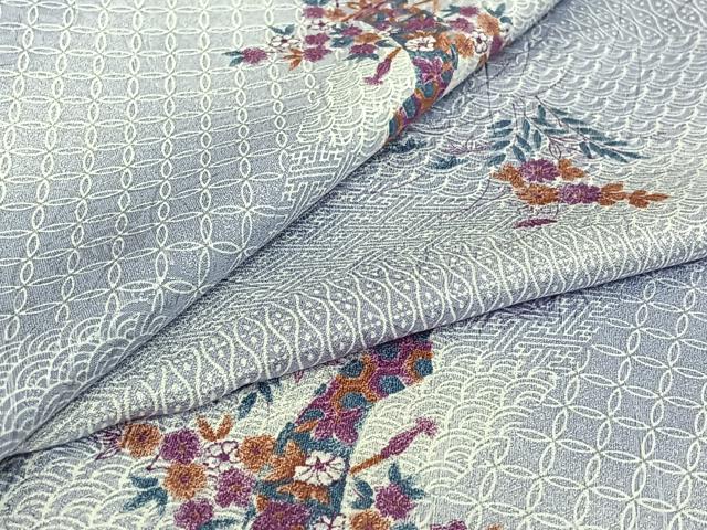 平和屋着物▽小紋 単衣 吉祥花文 暈し染め 洗える着物 AABH9854jh