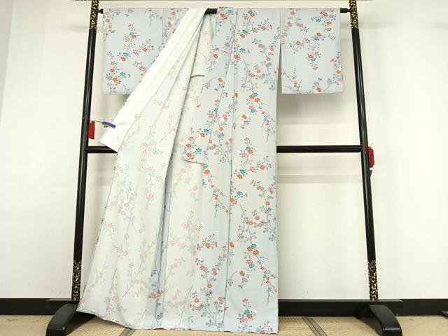 平和屋着物▽小紋 単衣 草花文 洗える着物 AABH9856jh