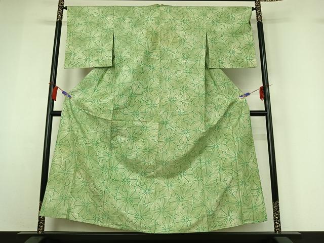 平和屋着物▽上質な紬 単衣 花尽くし文 正絹 逸品 AABH9858jh