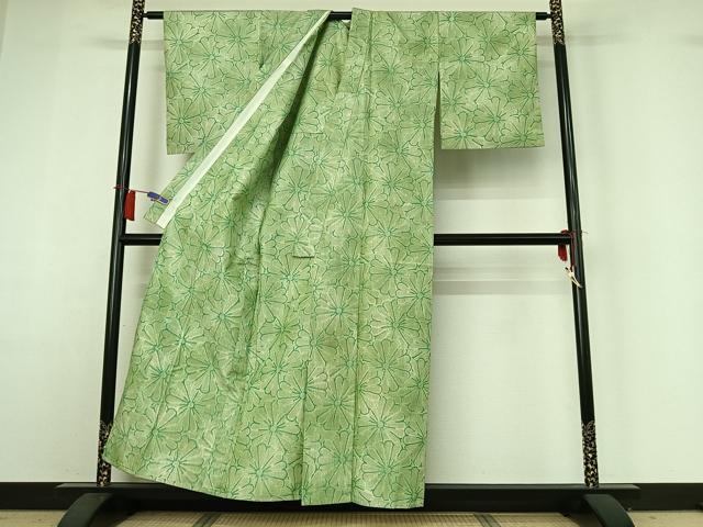 平和屋着物▽上質な紬 単衣 花尽くし文 正絹 逸品 AABH9858jh