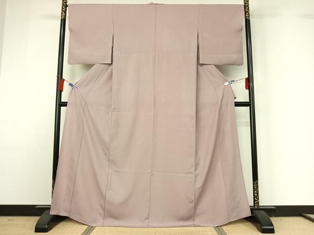 平和屋着物▽色無地 単衣 花丸地紋 鴇鼠色 洗える着物 AABH9860jh
