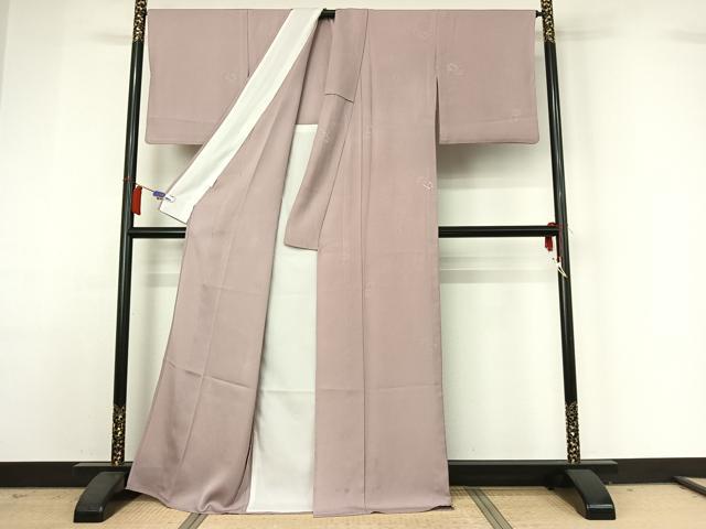 平和屋着物▽色無地 単衣 花丸地紋 鴇鼠色 洗える着物 AABH9860jh