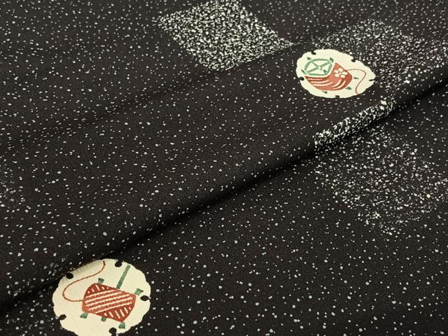平和屋着物▽小紋 単衣 雪輪文 黒地 洗える着物 AABH9861jh