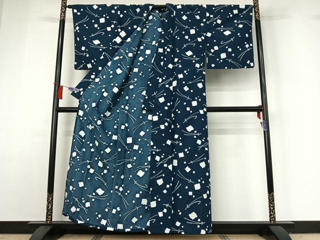 平和屋着物▽小紋 単衣 敷松葉文 洗える着物 AABH9862jh