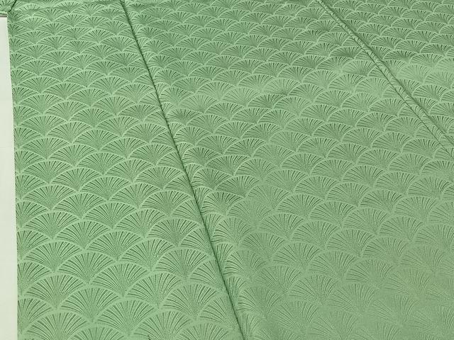 平和屋着物▽色無地 単衣 青海波地紋 薄萌葱色 洗える着物 AABH9863jh