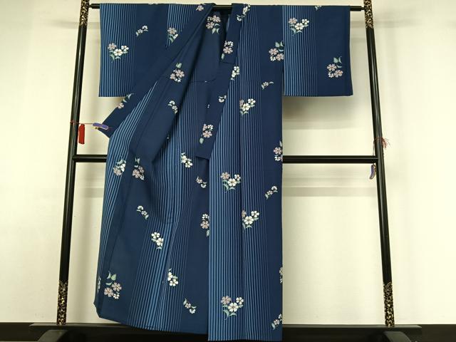 平和屋着物▽小紋 単衣 草花文 洗える着物 AABH9864jh