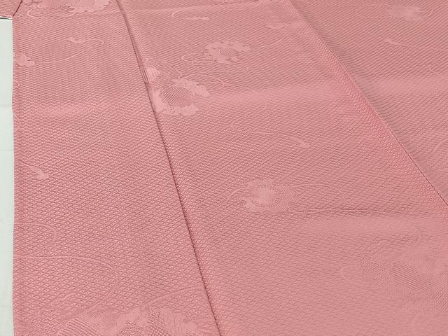 平和屋着物▽上質な色無地 単衣 雪輪花地紋 鴇色 正絹 逸品 AABH9865jh