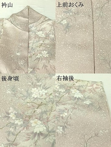 平和屋着物▽上質な小紋 単衣 手描き 枝花文 正絹 逸品 AABH9870jh