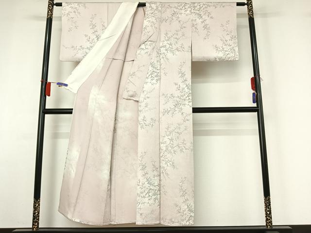 平和屋着物▽上質な小紋 単衣 手描き 枝花文 正絹 逸品 AABH9870jh