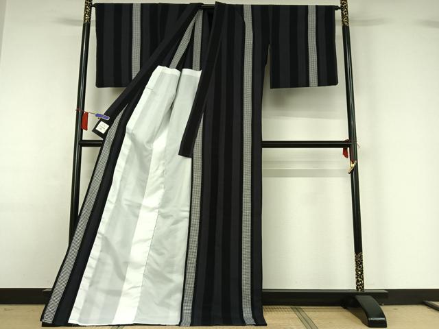 平和屋着物▽小紋 単衣 間道 ロング丈 AABH9871jh