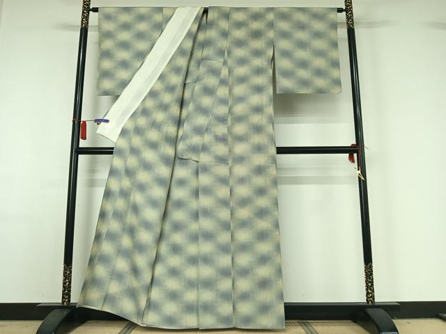 平和屋着物▽上質な紬 単衣 霞文 正絹 逸品 AABH9873jh