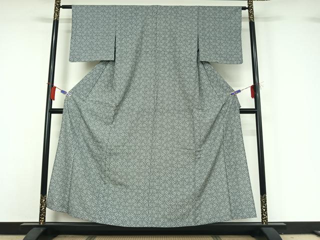 平和屋着物▽上質な小紋 単衣 亀甲花文 正絹 逸品 AABH9874jh