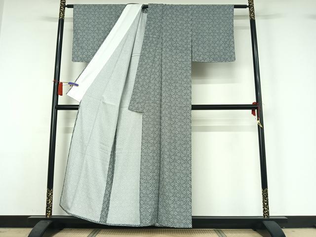 平和屋着物▽上質な小紋 単衣 亀甲花文 正絹 逸品 AABH9874jh