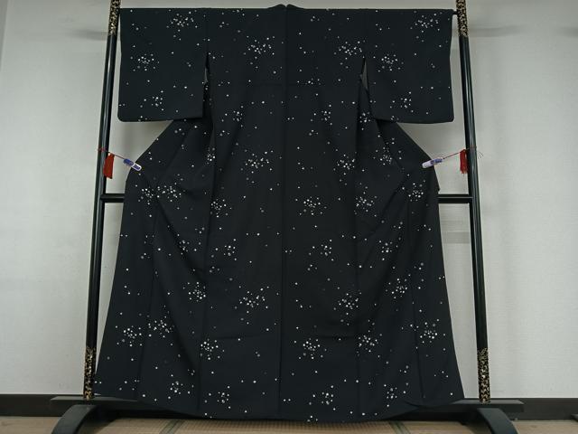 平和屋着物▽上質な小紋 単衣 箔散らし文様 黒地 正絹 逸品 AABH9876jh