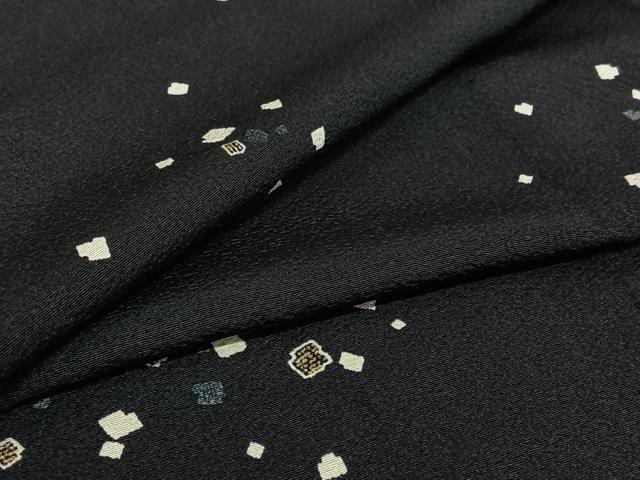 平和屋着物▽上質な小紋 単衣 箔散らし文様 黒地 正絹 逸品 AABH9876jh