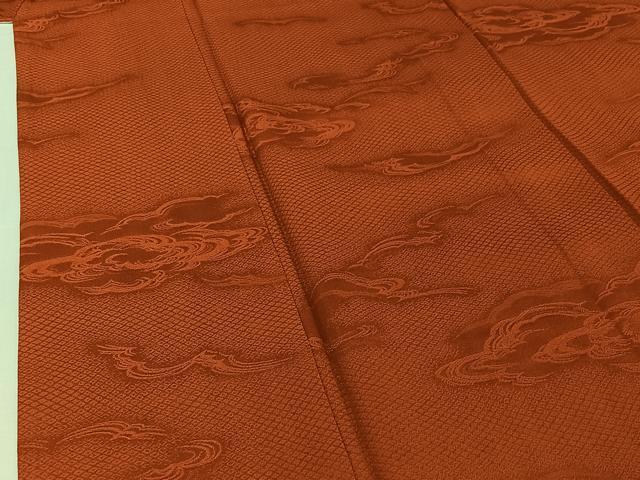 平和屋着物▽上質な色無地 単衣 雲取り地紋 煉瓦色 正絹 逸品 AABH9877jh