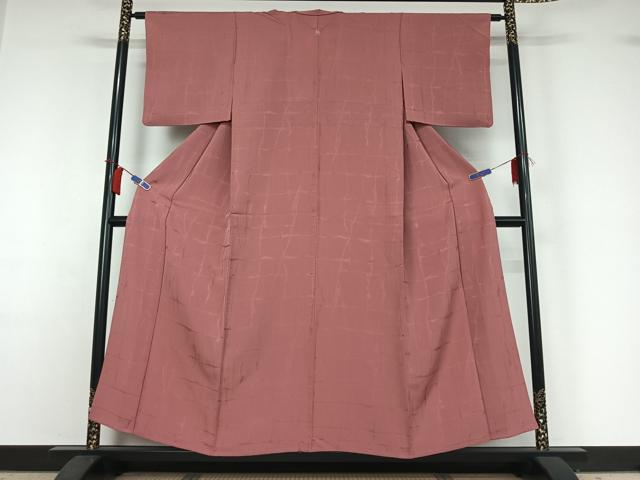 平和屋着物▽上質な色無地 単衣 吉祥地紋 退紅色 正絹 逸品 AABH9878jh