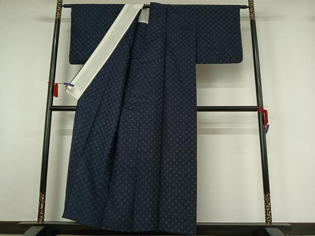平和屋着物▽上質な紬 単衣 丸文 正絹 逸品 AABH9883jh