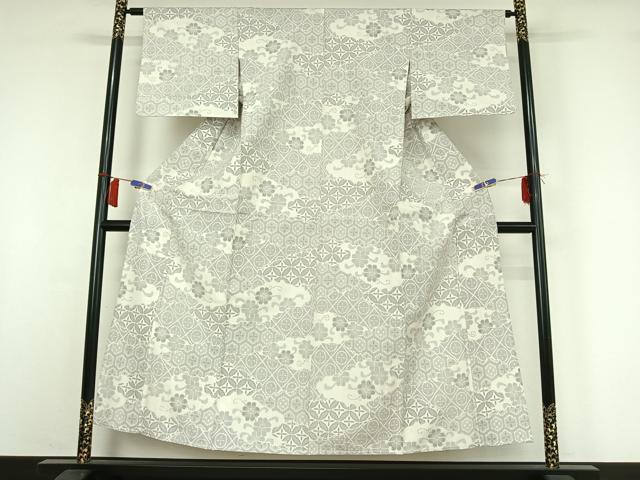平和屋着物▽上質な紬 単衣 七宝花文 正絹 逸品 AABH9886jh