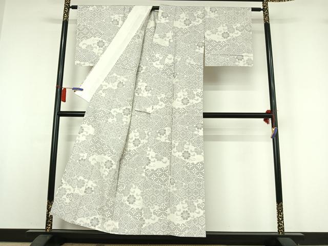 平和屋着物▽上質な紬 単衣 七宝花文 正絹 逸品 AABH9886jh
