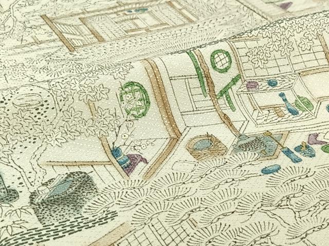 平和屋着物▽上質な小紋 単衣 手描き 風景文 正絹 逸品 AABH9887jh