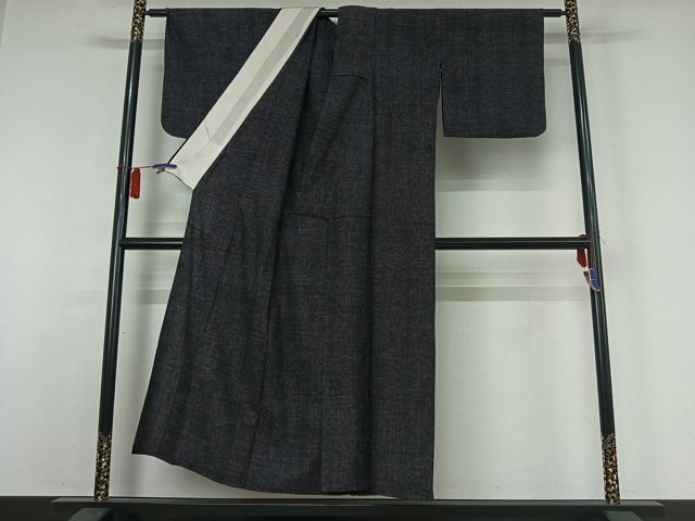 平和屋着物▽結城ちぢみ 単衣 文字文 正絹 逸品 AABH9899jh