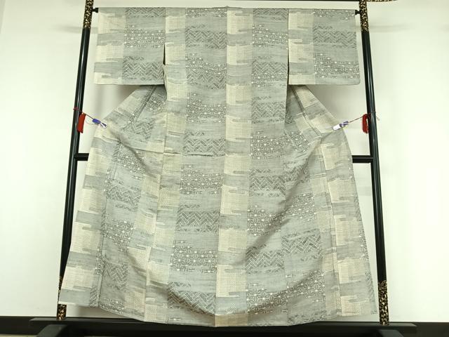 平和屋着物▽上質な紬 単衣 麻の葉間道 正絹 逸品 AABH9901jh