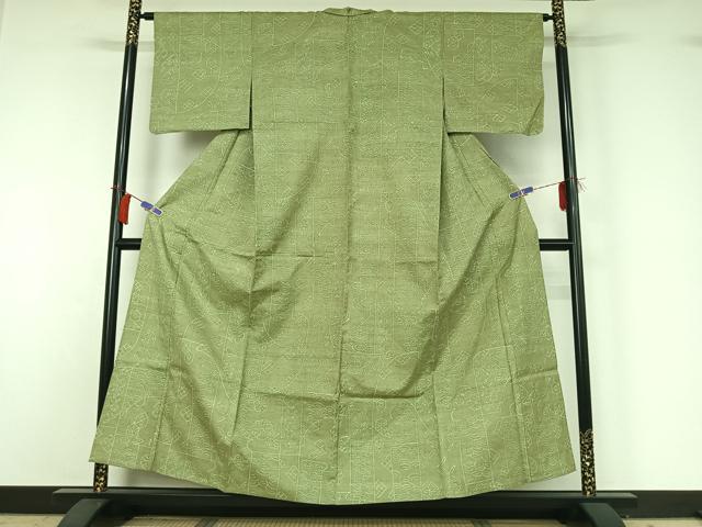 平和屋着物▽上質な紬 単衣 吉祥花文 正絹 逸品 AABH9916jh