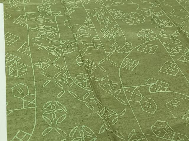 平和屋着物▽上質な紬 単衣 吉祥花文 正絹 逸品 AABH9916jh