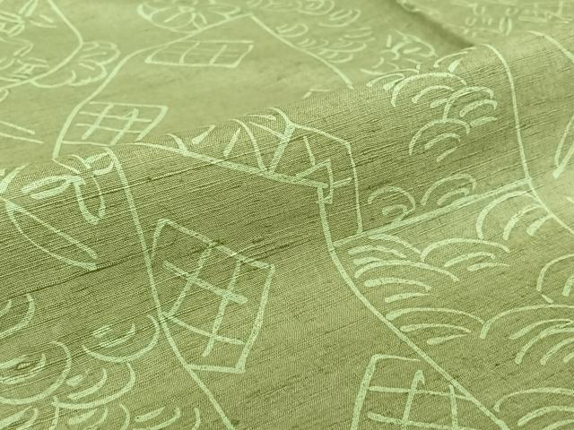 平和屋着物▽上質な紬 単衣 吉祥花文 正絹 逸品 AABH9916jh